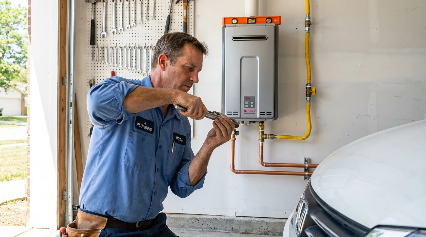 Tankless water heater installation by a Johns Plumbing LLC plumber in Armour