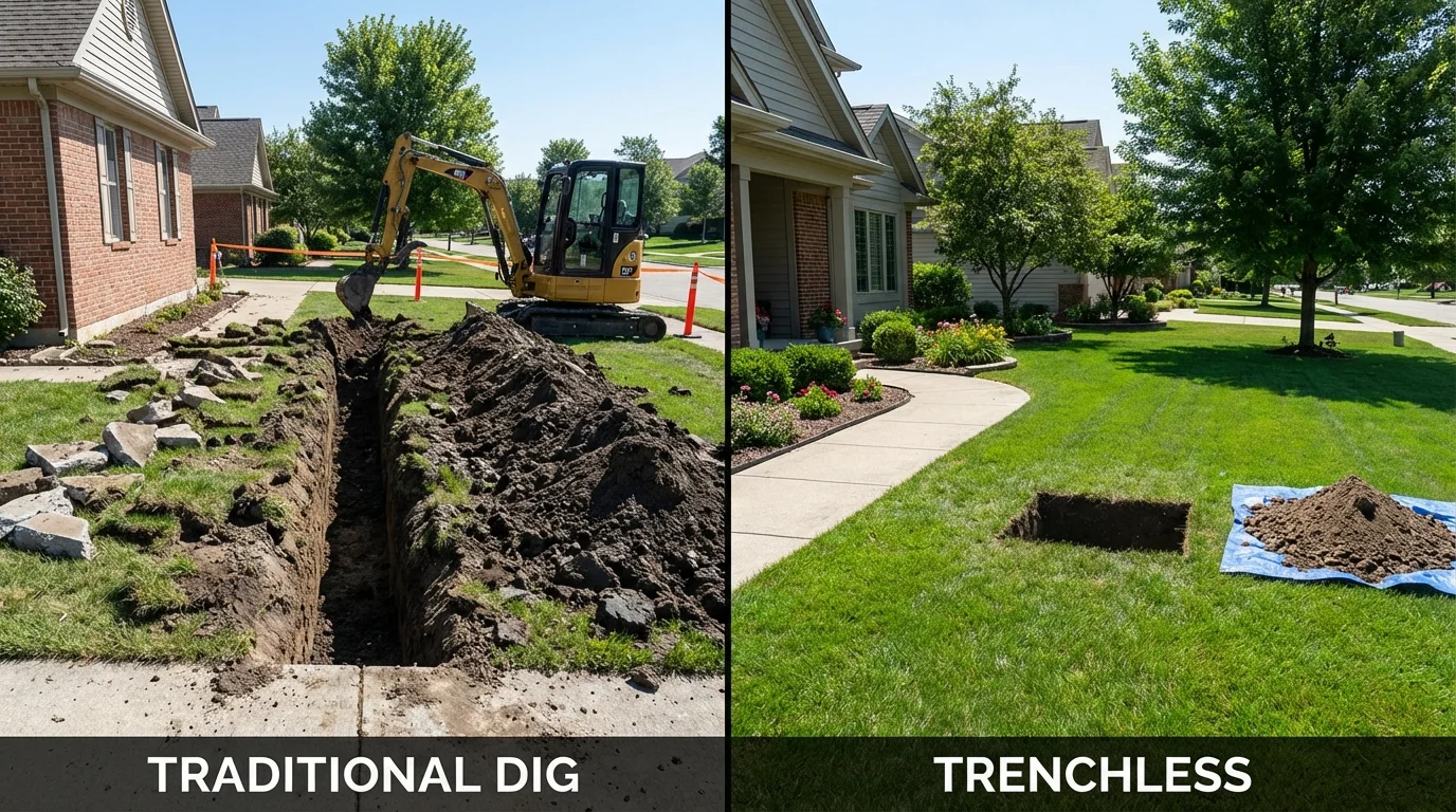 Trenchless sewer repair with minimal yard damage versus traditional excavation in Armour, SD